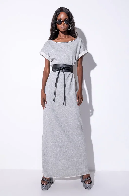 ALL THIS MAXI DRESS WITH DISTRESSED BACK HEATHER GREY