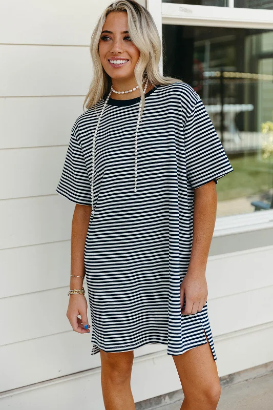 Sienna Stripe Mini Dress - Navy