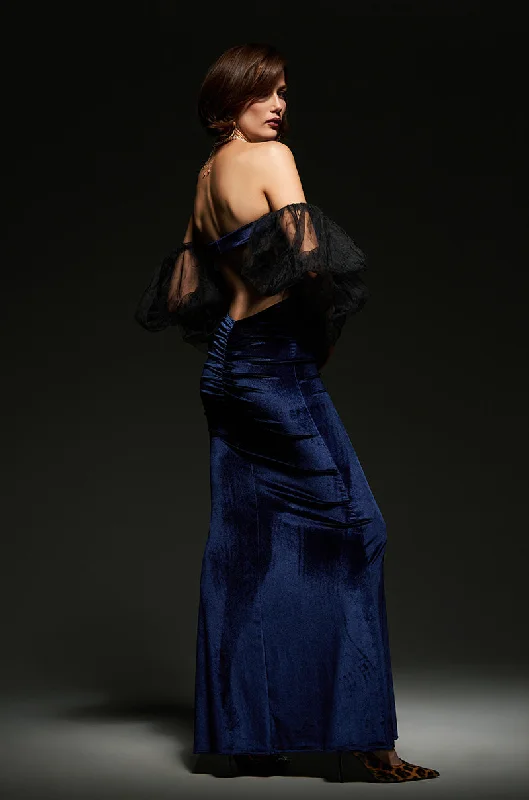 LOST YOUR CHANCE NAVY VELVET MAXI DRESS