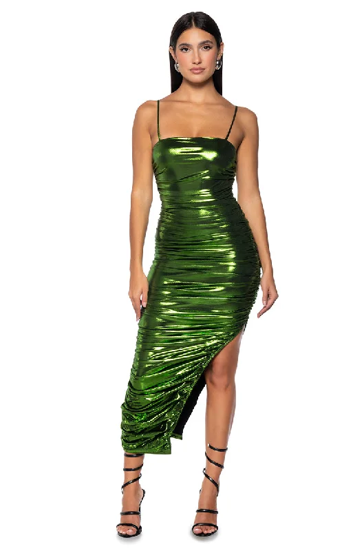 IRIS METALLIC RUCHED MAXI DRESS