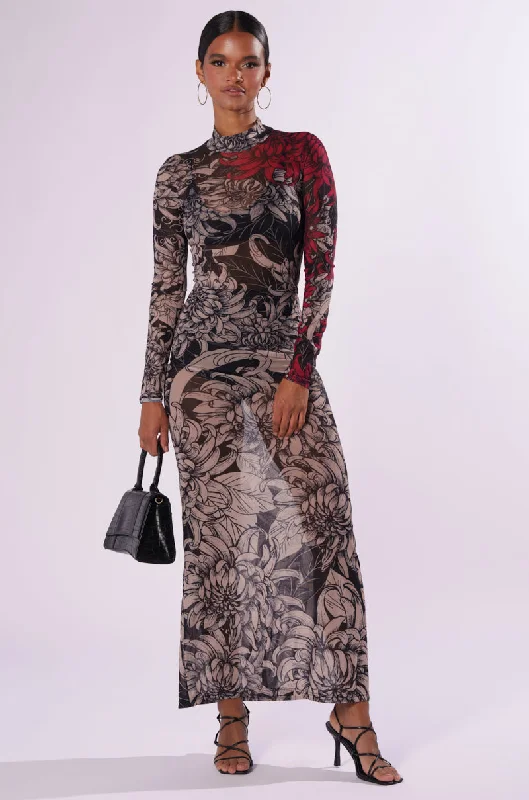 CHARMING PRINTED MESH MAXI DRESS