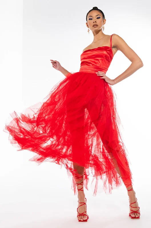 DIVINE TUBE MAXI TULLE DRESS RED