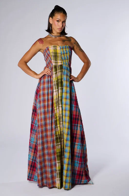 ALL DIFFERENT PLAIDS MAXI DRESS