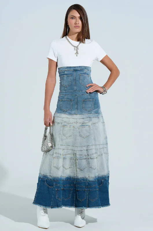 DENIM ON DENIM LAYERED MAXI DRESS