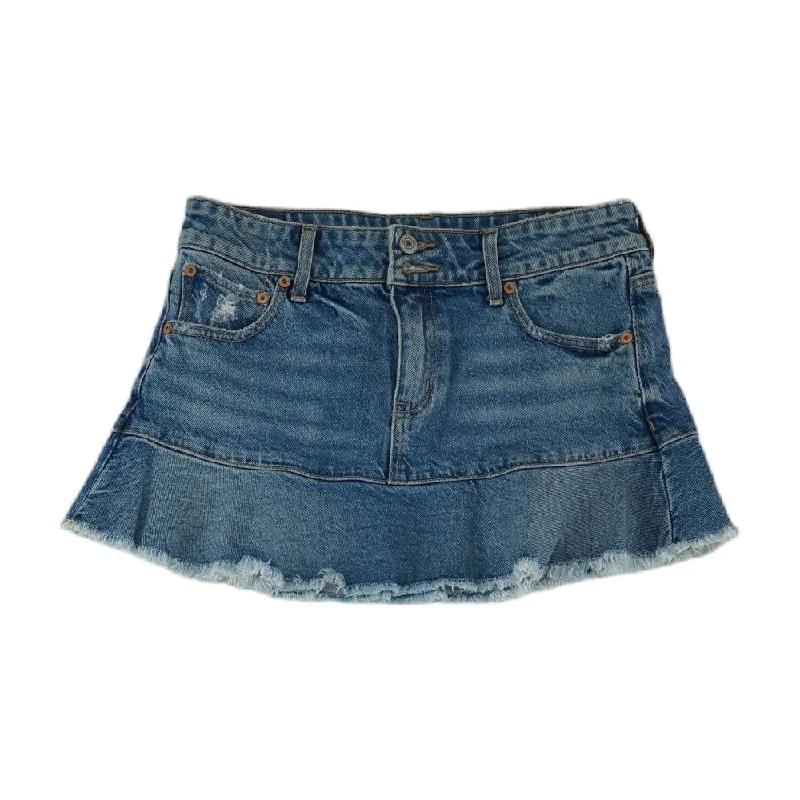 Blue Solid Mini Skirt