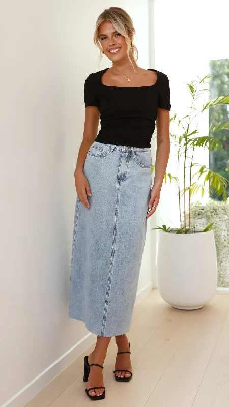 Fabian Denim Maxi Skirt - Light Blue