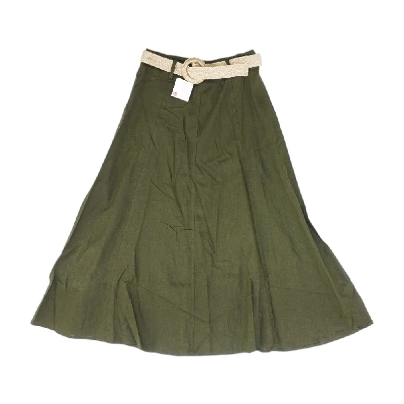 Green Solid Midi Skirt