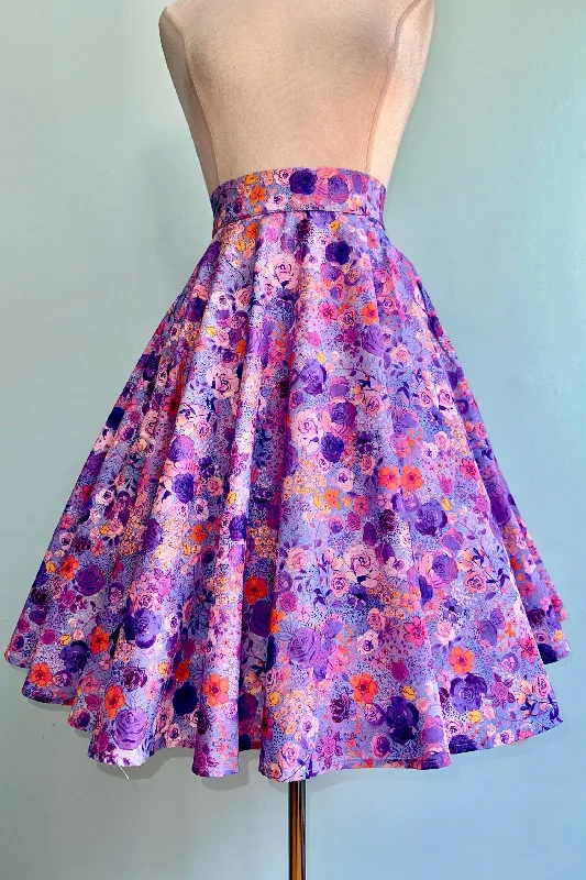 Purple and Orange Floral Circle Skirt by Heart of Haute