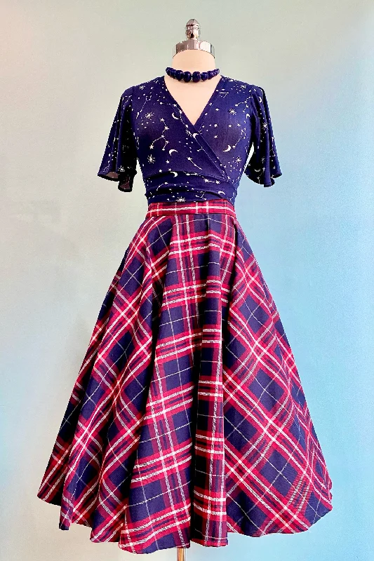 Red and Navy Plaid Circle Skirt by Banned