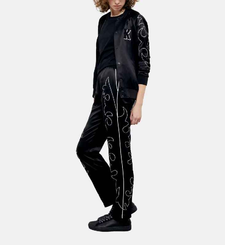 Black Pants With Western-style Embroidery