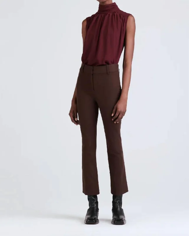 Cropped Flare Trouser Pants In Chocolate