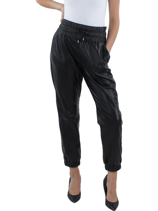 Wadley Womens Faux Leather Drawstring Jogger Pants