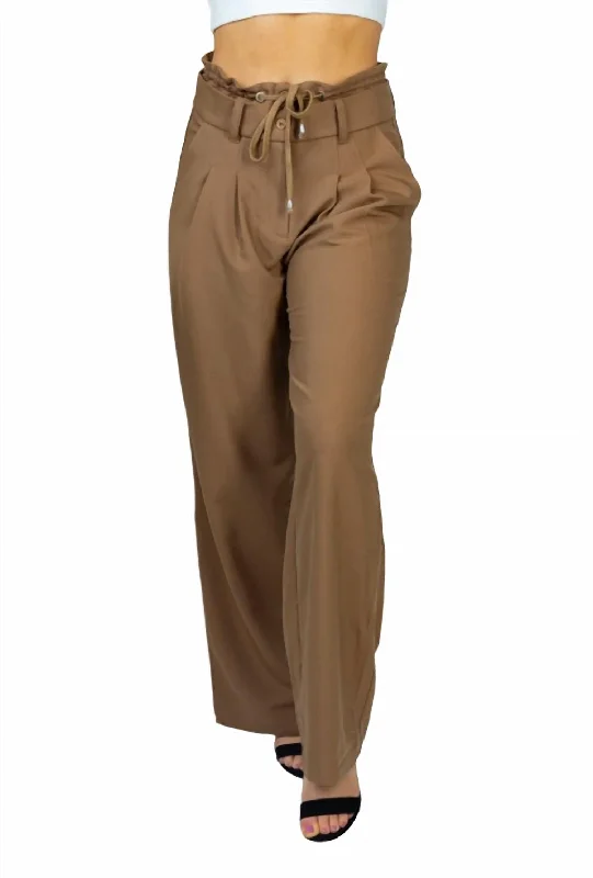 Wide Leg Trouser Pant In Brown