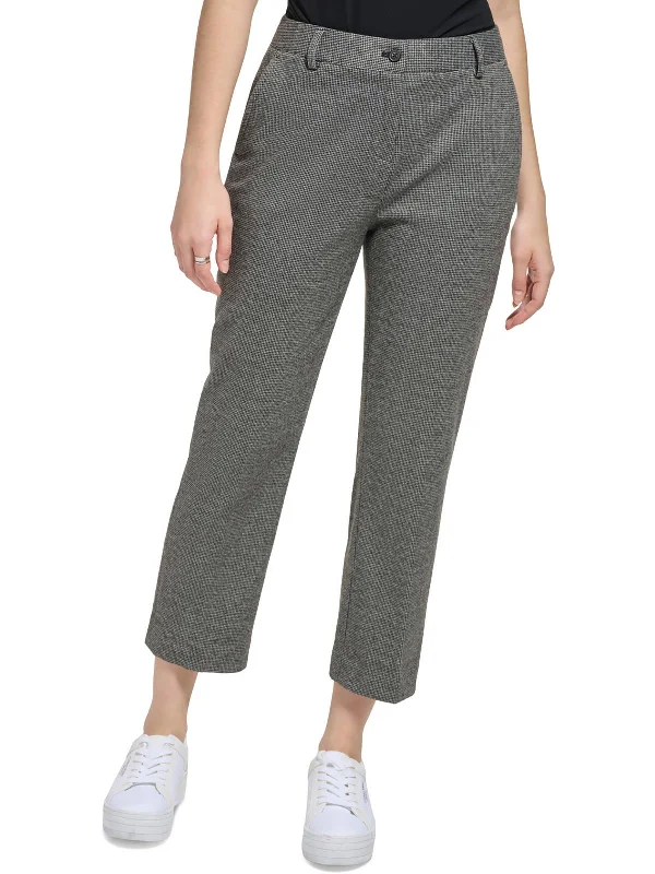 Womens Mid-Rise Plaid Cropped Pants