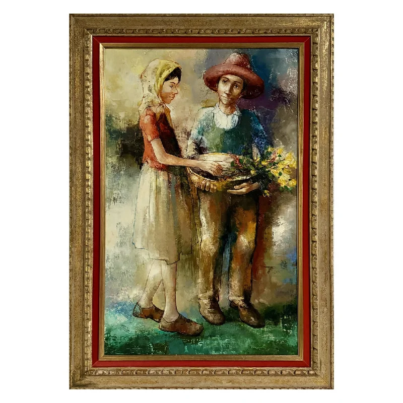 "Man and Woman with Flowers" Signed