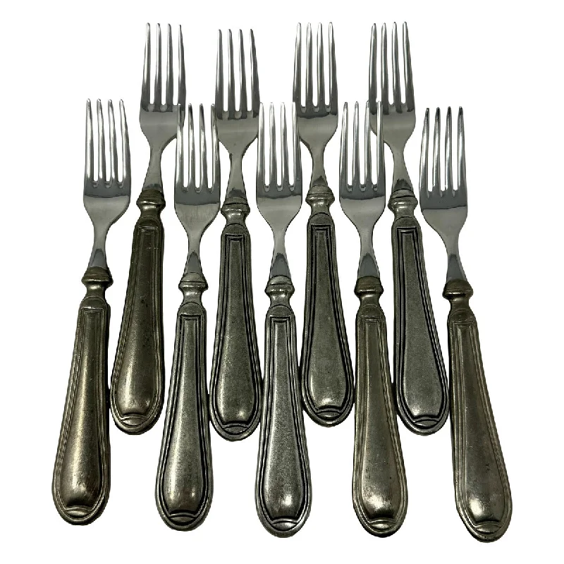 Nine 8" Forks Bugatti for Vietri Pewter Flatware