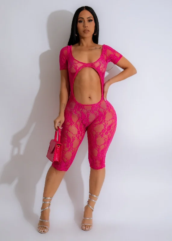 Sensual Subtlety Lace Romper Pink