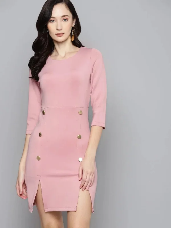 Pink Scuba Front Slit Bodycon Dress