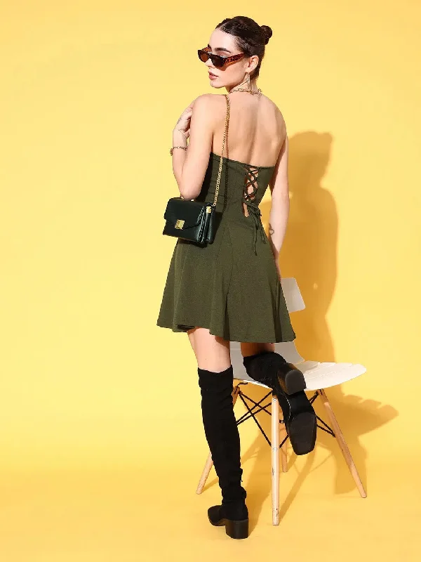 Veni Vidi Vici Olive Lace Up Back Bodycon Dress