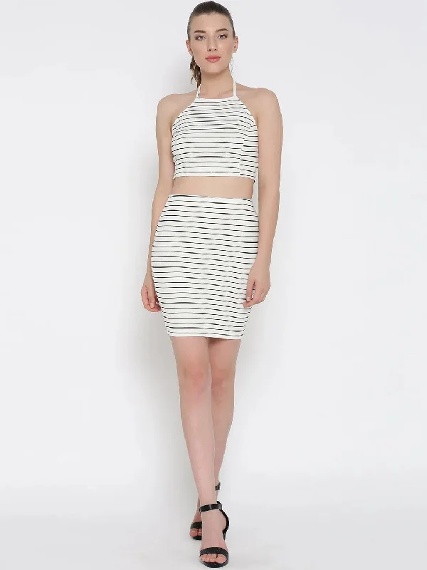 White Striped Bodycon Co-Ordinate Halter