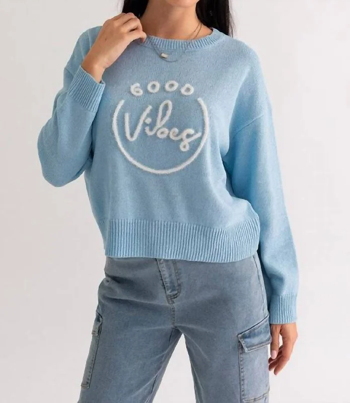 Good Vibes Sweater In Light Blue