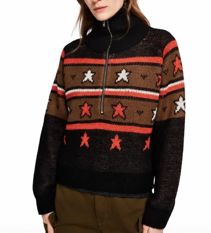 Knitted Anorak W/ Star Pattern Sweater In Multi