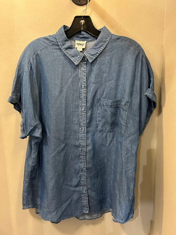 Top Short Sleeve By Como Vintage In Blue, Size: 2x